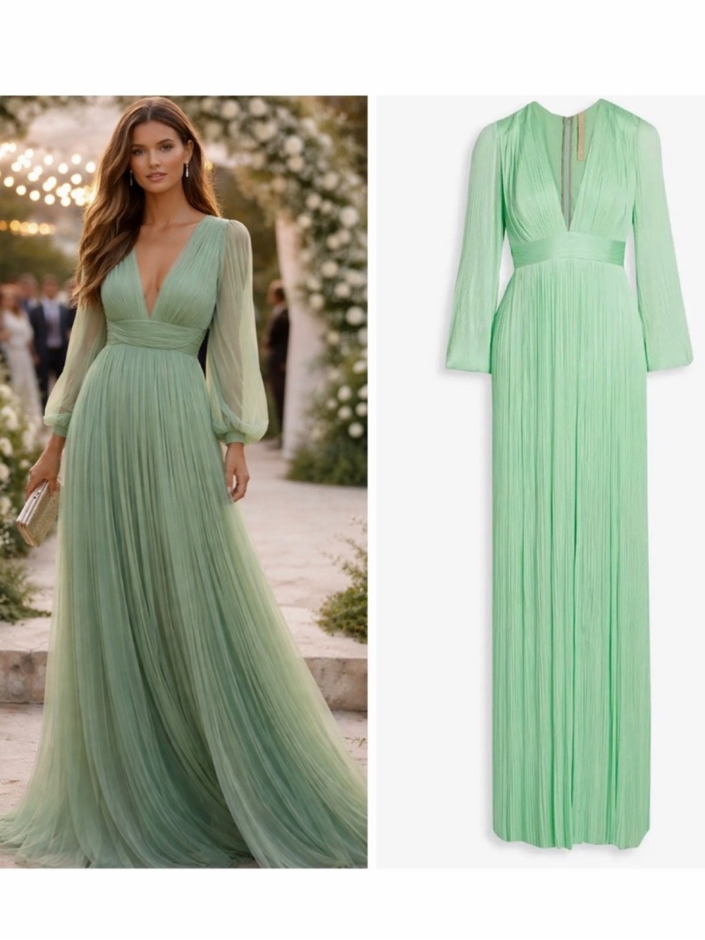 Maria Lucia Hohan Green Gown Silk Tulle Pleated 4 Wedding Formal Inari NWT 🟡